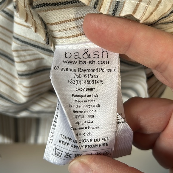 Ba&sh Luz Striped Button‎ Front Shirt Feminine Ruffle Detail Sz M 100% Cotton - Picture 10 of 11